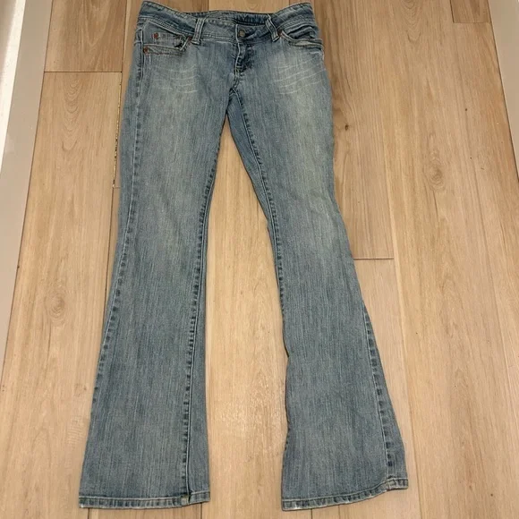 Y2K American Eagle AE Artist Low Rise Flare Stretch Jeans Size 4 Long - Picture 2 of 10